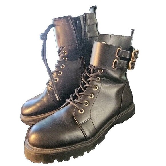 ASOS DESIGN Armour Chain Lace-up Ankle Boots Black US Size 5 - Picture 5 of 7